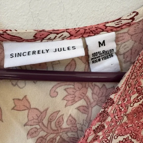 Sincerely Jules Red and Cream Long Sleeve Dress Cottagecore Boho - Picture 2 of 9